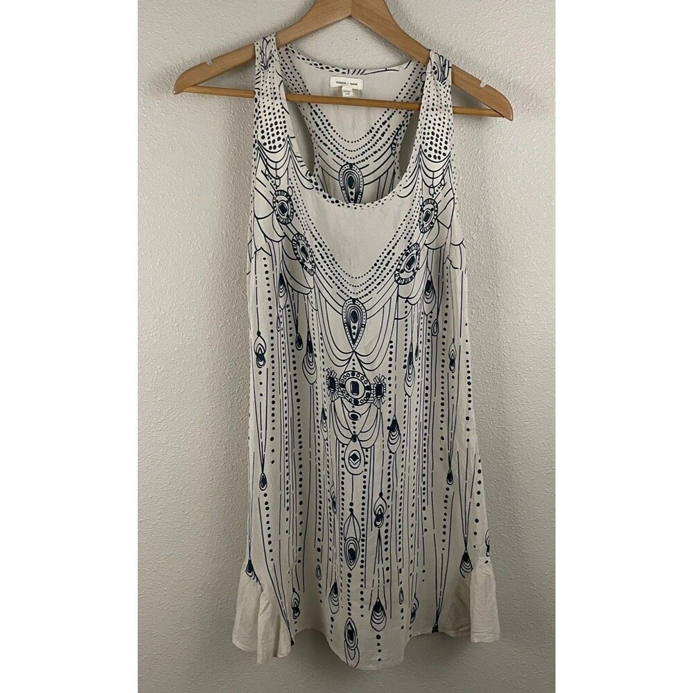 Silence + Noise S 100% Silk Printed Ruffle Hem Sheer Boho Dress Whimsy Fairy